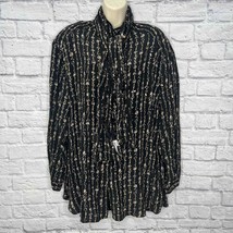 Vintage La Chine Plus Silk Long Sleeve Blouse w/ Scarf Black Script Size... - £23.64 GBP