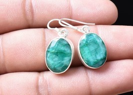 Handcrafted 925 Sterling Silver Earrings Natural Emerald Gemstone Fine Jewelry - £41.60 GBP