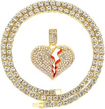 Iced Out Broken Heart Chains for Men and Women - £22.88 GBP