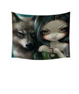Faces of Faery #226 Native Goth Girl with Her Wolf Tapestry - $40.61 CAD+