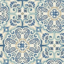 Florentine Tile Peel And Stick Wallpaper, Blue, Nuwallpaper Nu2235. - £33.50 GBP