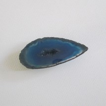 Vintage Blue Agate Slice Pin Polished Stone Small Brooch - $17.79