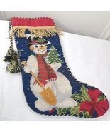 Vintage Imperial Elegance Christmas Stocking Snowman poinsettia Needlepo... - $18.00