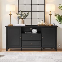 Black Tv Stand With Drawers For 65 In Tv, Entertainment Center With Power Outlet - £286.07 GBP