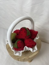 Fenton Hobnail Milk Glass Basket Ruffled Edge, Handle And Cloth Strawberries - £15.02 GBP