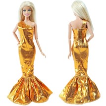 Doll Dress For Barbie Doll Clothes Gold Fishtail Dress Evening Party Out... - $14.54