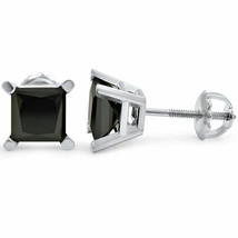 0.25CT 14k White Gold Black Diamond Princess Cut Stud Earrings - £440.47 GBP