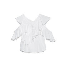 Neploe Asymmetric Ruffled Pleated Off  Shirt Stripe Slim Mujer Blusa Japanese Wo - £82.51 GBP