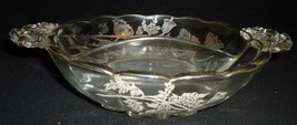 Vintage Indiana Glass Divided Condiment Ball Dish Silver Overlay Poppies - £9.40 GBP