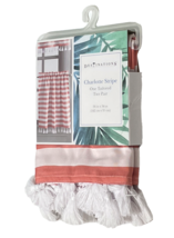 Destinations Charlotte Stripe Tailored Tier Pair 56&quot; x 36&quot; Coral White Tassels - £14.24 GBP