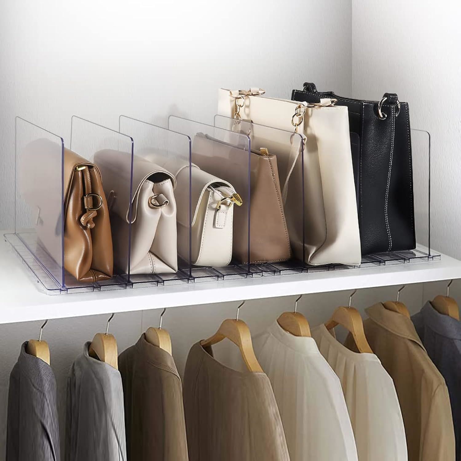 , Adjustable Clear Shelf Dividers Purse Bag Divider For Closet Organizer, Handba