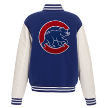 MLB Chicago Cubs Reversible Fleece Jacket PVC Sleeves Embroidered Patch Logos JH - £102.25 GBP