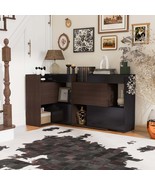 Set of 2 Multifunction Storage Corner Cabinet Buffet Black&amp;Walnut - $9,171.87 MXN