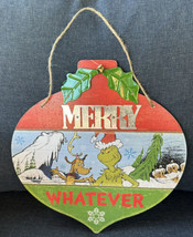 MERRY WHATEVER Christmas Wall Decoration Grinch Max Wooden Door Sign Hanger New - £15.80 GBP
