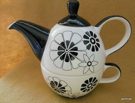 Tea For One Hues N Brews Black and White Retro Inspired Ceramic Thailand - £26.67 GBP