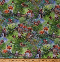 Cotton Animals Foxes Rabbits Flowers Wildlife Nature Fabric Print BTY D483.36 - £9.53 GBP