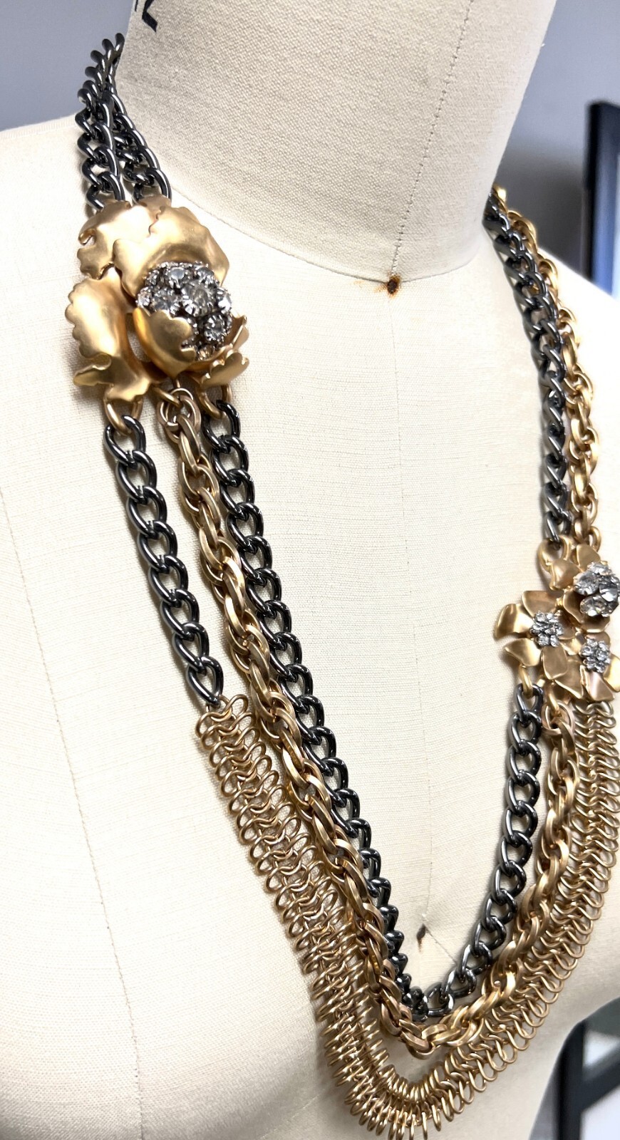 J.Crew Jumbo Crystal Blooms 3D Statement Necklace LONG RARE BIG Item image 2