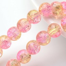 50 Crackle Glass Beads 8mm Pink Yellow Mixed Ombre Bulk Jewelry Supplies Mix - £5.06 GBP