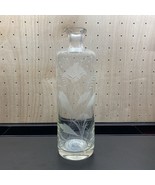 Glass Carafe Flower Etched Floral Design 11 Inches Tall - £16.65 GBP