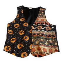 Witches Pumpkins Scarecrow 111 Main Halloween Print Vest Large Vintage Fall - $28.04