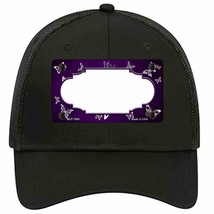 Purple White Scallop Butterfly Oil Rubbed Novelty Black Mesh License Plate Hat - £23.24 GBP