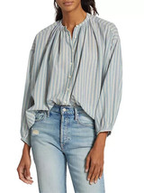 Doen Women&#39;s Jane Blu Monte Isola Stripe Ruffle Cotton Blouse Shirt Tunic Top XS - £127.68 GBP