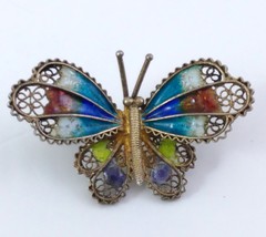 Butterfly Brooch 800 Vermeil Filigree Enamel - £19.98 GBP