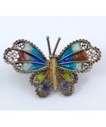 Butterfly Brooch 800 Vermeil Filigree Enamel - £19.80 GBP
