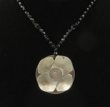 925 Sterling Silver - Vintage Black Spinel Beaded Floral Chain Necklace - NE3711 - £102.65 GBP