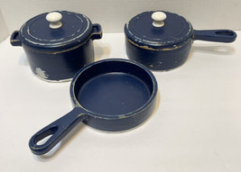 Vintage Wooden Play Pots Toys with Lids and Skillet Blue White Lot of 4 ... - £18.77 GBP