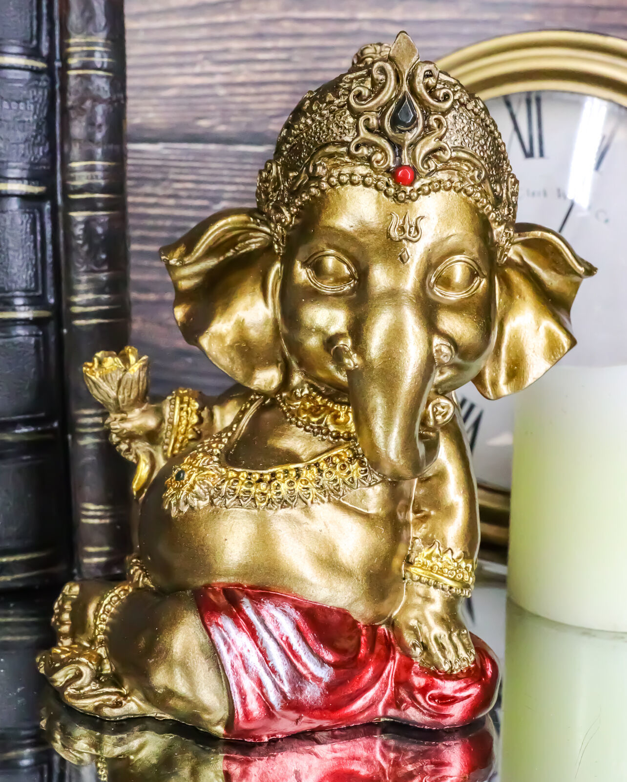 Vastu Hindu Elephant God Baby Ganesha Ganapati Holding Lotus Flower Figu... - $19.99