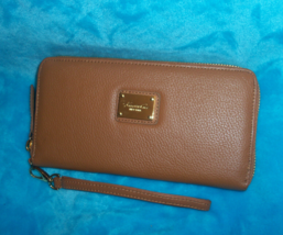 New KENNETH COLE Saddle Brown Leather Wallet W/ Removable Wristlet- Zip ... - £9.40 GBP