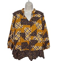 Cato Blouse Top Plus Size 18/20W Brown Gold White Floral Geometric Ruffles - $28.70