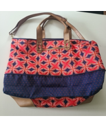 Large Stella&amp;Dot Tote Shoulder Bag Geometric Leather Bottom 20x14x8 Gent... - $34.99