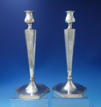 Bright-Cut AC Sterling Silver Candlestick Pair 12" x 5 1/2" 13.4 ozt. (#5765) - £903.16 GBP