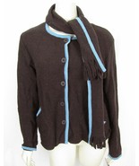 NWT Brown Boiled 100% Wool Cardigan M + Scarf 2 piece Set Blue Trim Tall... - £12.58 GBP
