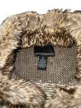 Cynthia Rowley Cardigan Women Medium Cable-Knit Faux Fur Trim Open Sweater image 6