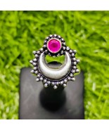 Crescent Moon Ring with Pink Ruby Gemstone | Sterling Silver Celestial R... - $69.07 CAD