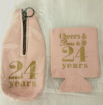 Cheers &amp; Beers To 24 Years Bottle And Can Koozie, PINK/GOLD - £2.38 GBP