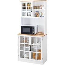 Kitchen Pantry Storage Cabinet Pantry Cupboard With Large Countertop And Hutch - £214.17 GBP