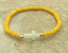 Yellow crystal, Mother of Pearl Cross stretch Women&#39;s bracelet Cruz de N... - £9.44 GBP