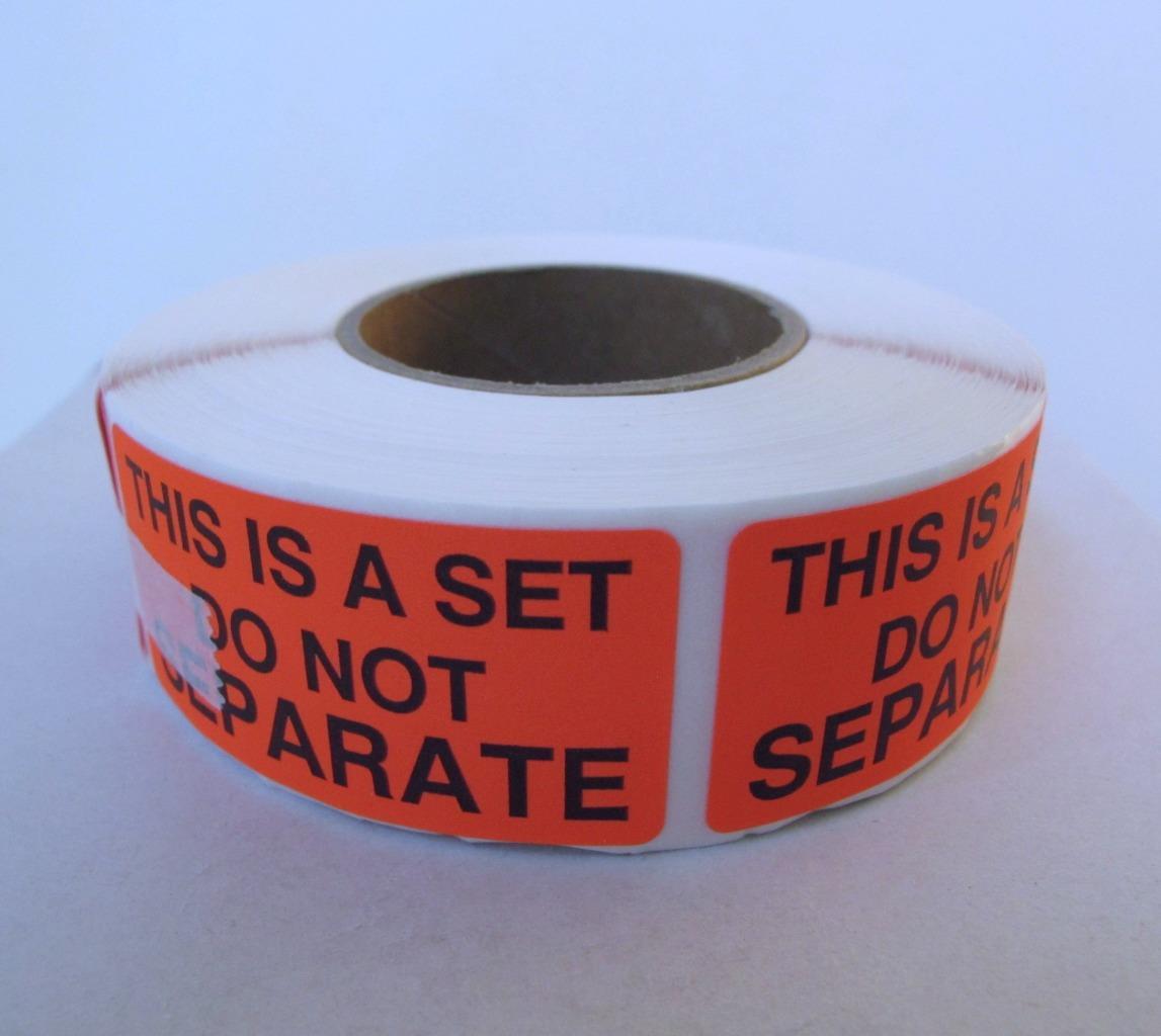 NEW &quot; This is a Set Do Not Separate &quot; Stickers Roll of 500 Fluorescent Red - $4.00