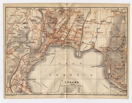 1913 Original Antique City Map Of Lugano / Ticino / Switzerland - £18.70 GBP