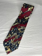 Robert Talbot Caramel Valley Tie Multicolored Print 100% Silk USA Made - $10.00