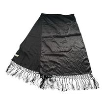 Vintage Liz Claiborne Black Satin Fringe Shawl Wrap Evening Scarf Long R... - $21.60