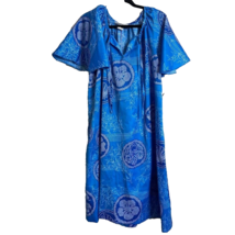 Hilo Hattie Hawaiian Dress Womens Large Birds Muumuu Flowy Island Blue Knee Tie - £21.43 GBP