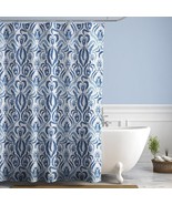 Shower Curtain Blue Damask 72x72 Fine Quality Polyester - $51.23