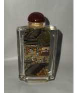 Hand-Painted Asian Scene Glass Snuff Bottle With Red Cap - €12,18 EUR