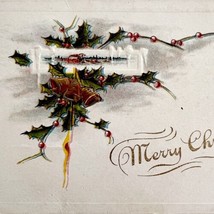 Merry Christmas Victorian Greeting Card Bells Embossed 1900s Postcard PC... - $19.99