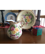 Lefton Japan fine china Pitcher Jug with Underplate Hand Painted Sl 7643 - $1,228.24 MXN